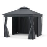 Mondo dual tonnelle 3x3 - double toit & moustiquaires, armature mtallique rsistante, rideaux inclus, ...