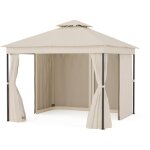Mondo dual tonnelle 3x3 - double toit & moustiquaires, armature mtallique rsistante, rideaux inclus, ...