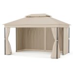 Mondo dual tonnelle 3x4 - double toit & moustiquaires, armature mtallique rsistante, rideaux inclus, ...