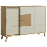 Monmobilierdesign - bruno buffet commode 2 portes 3 tiroirs 130x89 cm en bois clair design intemporel ...