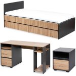 Monmobilierdesign - dalia chambre enfant adolescent avec lit, chevet, bureau anthracite / ch�ne