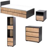 Monmobilierdesign - dalia chambre enfant adolescent avec lit, chevet, commode, etag�re anthracite / ch�ne ...