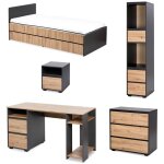 Monmobilierdesign - dalia chambre enfant adolescent avec lit, chevet, commode, etag�re, bureau anthracite ...
