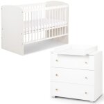 Monmobilierdesign - karolina ii ensemble lit b�b� 120x60 et commode � langer 3 tiroirs blanc