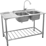 Evier professionnel / plonge sur pied à doubles bacs en acier inoxydable avec etagère de rangement inférieure ... Evier professionnel / plonge sur pied à doubles bacs en acier inoxydable avec etagère de rangement inférieure ...