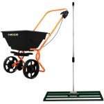 Niveleur de pelouse & pandeur rotatif 100 cm x 32cm (vert) engrais rteau nivellement jardin lute manche ...