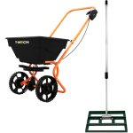 Niveleur de pelouse & pandeur rotatif 50cm x 32cm (vert) engrais rteau nivellement jardin lute manche ...