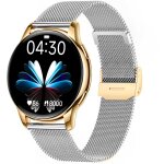 Montre connect�e rubicon rncf30, bo�tier dor�, bracelet en maille argent�e, fermoir dor�