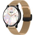 Montre connect�e rubicon rncf30, bo�tier noir, bracelet en maille or rose, fermoir noir