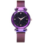 Montre femme simple et tendance, motif ciel �toil�, bracelet en alliage � quartz avec aimant (violet) ...