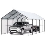 Abri d'auto en mtal robuste 13' x 26', tente d'extrieur pour voiture avec cadre et toit en acier galvanis, ...