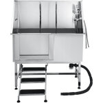 Mophorn baignoire en acier inoxydable pour animaux, station de lavage 127 cm avec escalier, filtre � ...