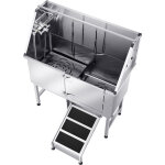 Mophorn baignoire en acier inoxydable pour toilettage animal, station de lavage 127 cm avec rampe, filtre ...