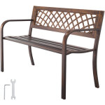 Mophorn banc de jardin 116 cm, banquette d'ext�rieur en acier carbone avec dossier en maille pvc et accoudoirs ...
