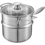 Mophorn casserole en acier inoxydable 2, 4 l avec panier vapeur, couvercle en verre et poign�e ergonomique, ...