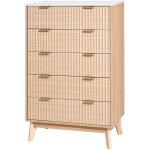 Mophorn - commode � 5 tiroirs avec fa�ade cannel�e, meuble de rangement en bois �quip� de glissi�res ...