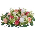 Mophorn couronne de roses artificielles de 14 pouces, composition florale rose et blanche pour la saint ...