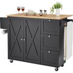 Lot de cuisine 56 � avec plateau en bois, meuble de rangement mobile, table roulante avec abattant, porte ...