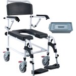 Mophorn - fauteuil roulant de douche perce avec 4 roues verrouillables, repose - pieds rglables, accoudoirs ...
