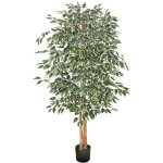 Mophorn ficus artificiel de 180 cm avec pot noir, grande plante artificielle avec tronc en bois naturel ...