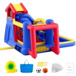 Mophorn maison gonflable - 131x133x91 pouces, divertissement en plein air, avec souffleur, toboggan et ...