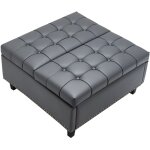 Mophorn pouf de rangement carr en cuir synthtique, table basse rembourre avec plateau relevable et ...