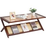 Mophorn - table basse en rotin, 47 pouces en bambou tress en forme de z avec plateau en verre tremp, ...