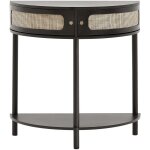 Table console en rotin demi - lune avec 2 tiroirs, table d'entre en rotin avec porte coulissante en ...