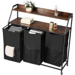 Mophorn trieur de linge � 2 niveaux avec roulettes, dot� de 3 compartiments, cadre m�tallique, plateau ...