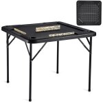 Vevor table de mahjong pliante carree pour 4 joueurs, table de jeu de cartes avec 4 porte - gobelets ...