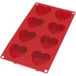Moule p�tisserie coeurs 8 cavit�s, silicone platine rouge