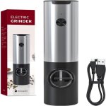 Moulin à poivre électrique argent, rechargeable led, mouture réglable, chargement type - c, pour maison, ... Moulin à poivre électrique argent, rechargeable led, mouture réglable, chargement type - c, pour maison, ...