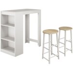 Muebles bonitos - table haute avec 2 tabourets 110x103x50cm bar de cuisine avec �tag�res mod�le kyra ...