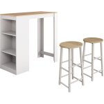 Muebles bonitos - table haute avec 2 tabourets 110x103x50cm bar de cuisine avec tagres modle kyra ...