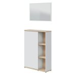 Miroytengo - buffet console d'entre adhara avec miroir en blanc artik et chne canadien 77 x 106 x 24 ...