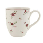 Mug beige en c�ramique motifs fleurs 11x8x9cm