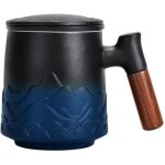 [jamais utilis�] mug en c�ramique avec filtre et couvercle, grande tasse � infusion avec anse en bois, ...