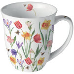 Mug fleurs printani�res et abeilles en porcelaine fine 400 ml