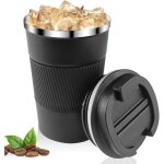 Mug isotherme cafe 380ml noir, mug isotherme r�utilisable acier inoxydable 304 tasse de voiture avec ...