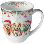 Mug en porcelaine fine chiots de no�l ? 0, 4 litre