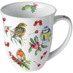 Mug en porcelaine fine oiseaux de no�l ? 0, 4 litre