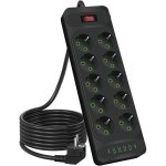 Multiprise 10 prises 2500 w avec interrupteur, rallonge de 1, 8 m, pour smartphones et tablettes, noir ...