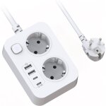 Multiprise 2 prises avec usb, rallonge electrique multiprise plate murale avec interrupteur, portable ...