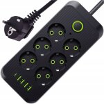 Multiprise electrique multiprise 6 prises avec 5 ports usb, bloc multiprise parafoudre avec interrupteur, ...