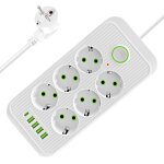 Multiprise electrique, multiprise usb 6 prises avec 4 ports usb(3 usb a + 1 usb c), prise plate avec ... Multiprise electrique, multiprise usb 6 prises avec 4 ports usb(3 usb a + 1 usb c), prise plate avec ...