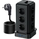 Multiprise avec interrupteur, tour multiprise 12 prises et 4 usb?3 usb - a&1 usb - c max 5v / 3. 4a, ...