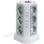 Multiprise tour parafoudre , multiprise �lectrique avec 5 ports usb et 12 prises, 3 interrupteurs, blanche ...