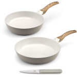 Mythic - set 2 po�les 24 / 28cm rev�tement c�ramique blanche, 1 couteaux d'office