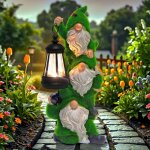 Nains de jardin solaires, figurine de nain en r�sine floqu�e tenant une lanterne solaire, cadeau original ...
