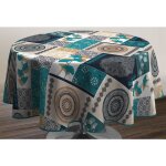 Nappe anti - taches patchwork bleu - ronde 160 cm Nappe anti - taches patchwork bleu - ronde 160 cm